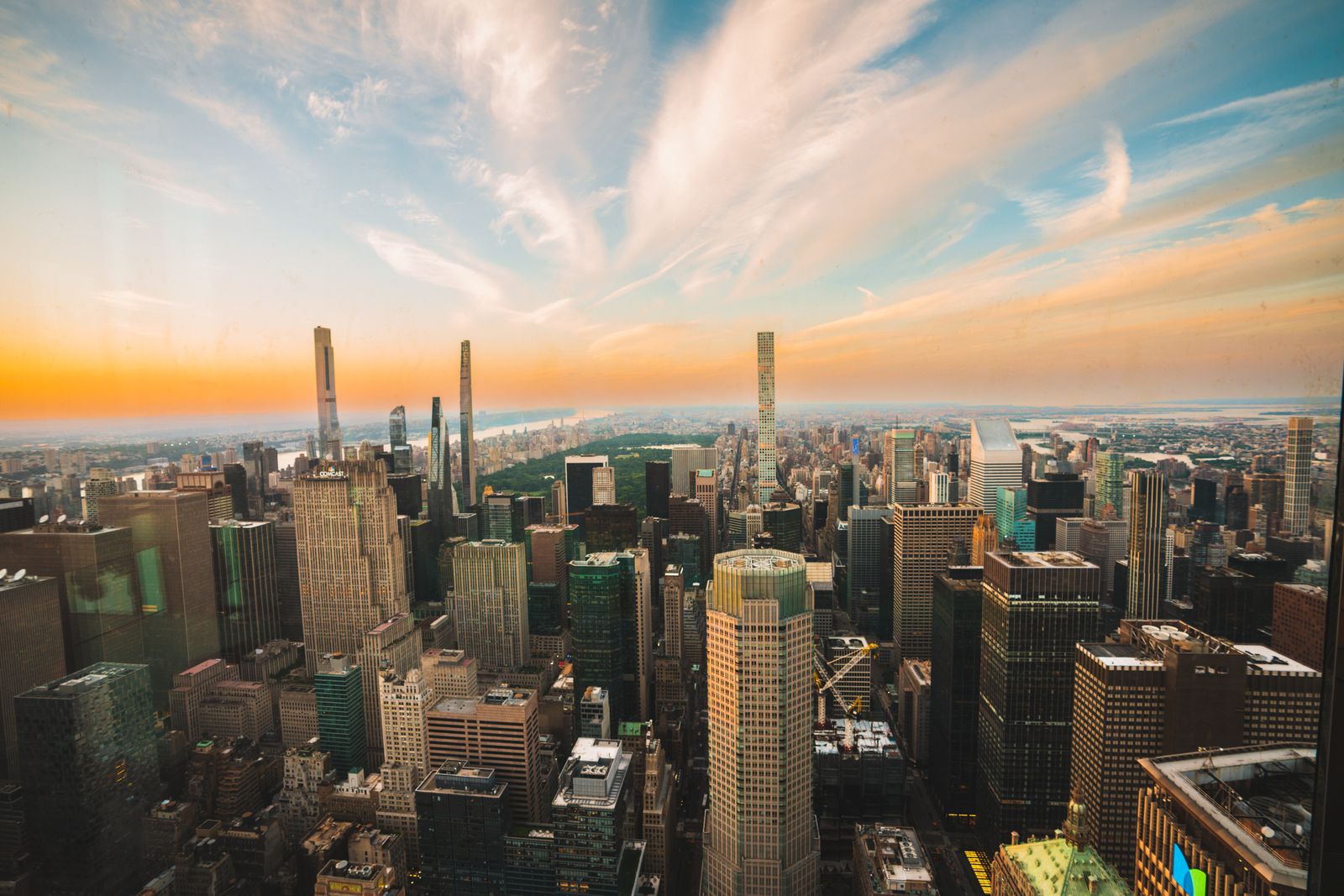 City photo — Manhattan skyline at sunset from above
