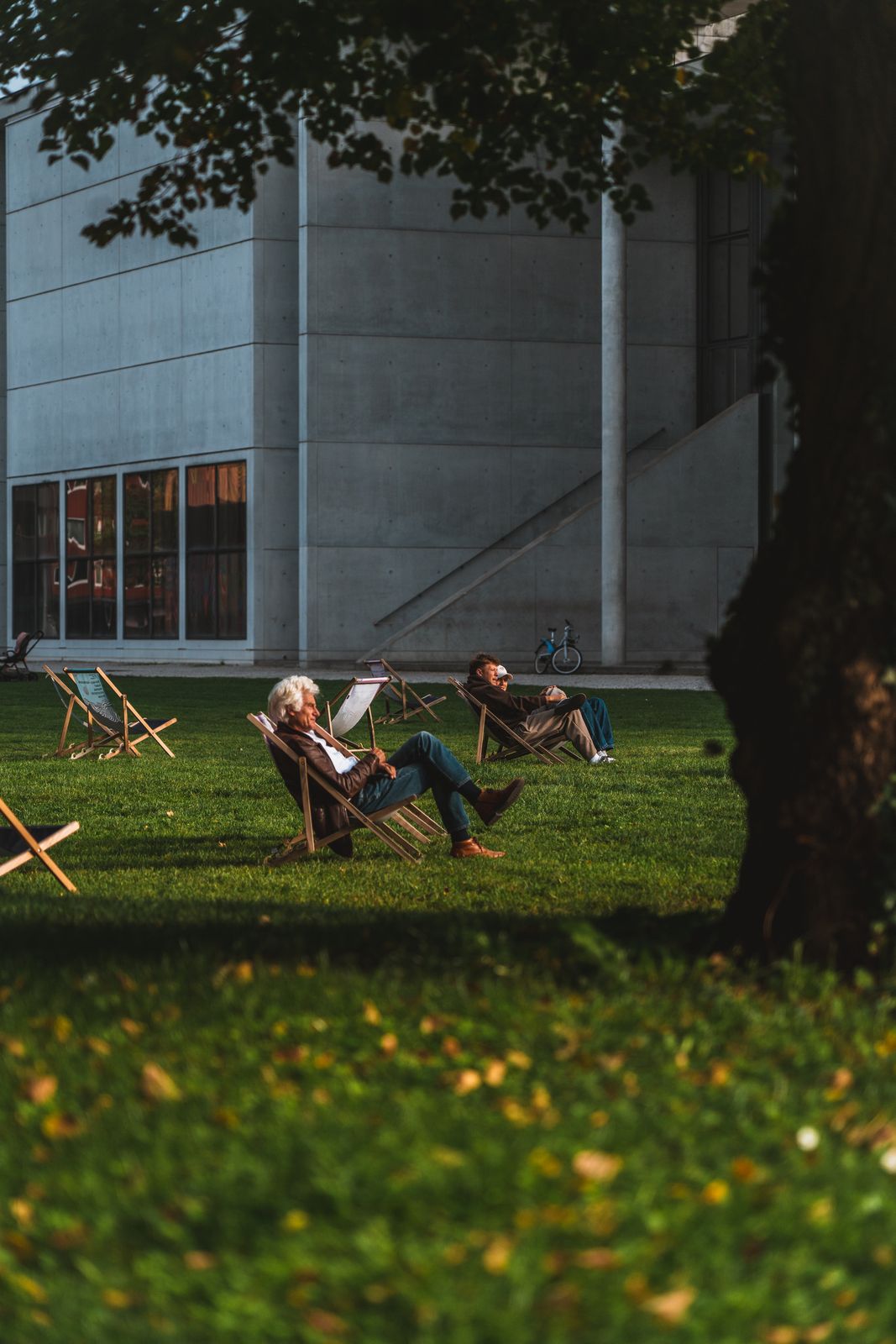 People photo — relaxing in deckchairs on the lawn